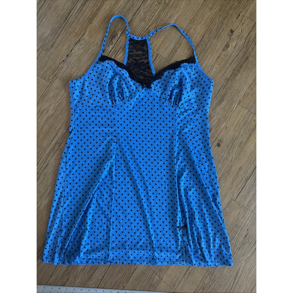 plus size lingerie Nightgown Dress Blue Poka Dots Size 2x Or 3x Lace Razer Back